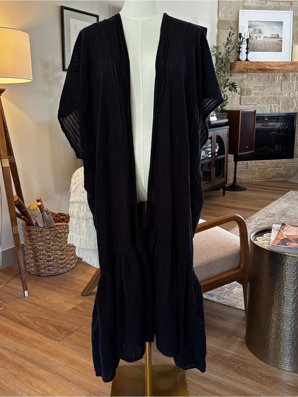 aerie Black Lightweight Open Kimono